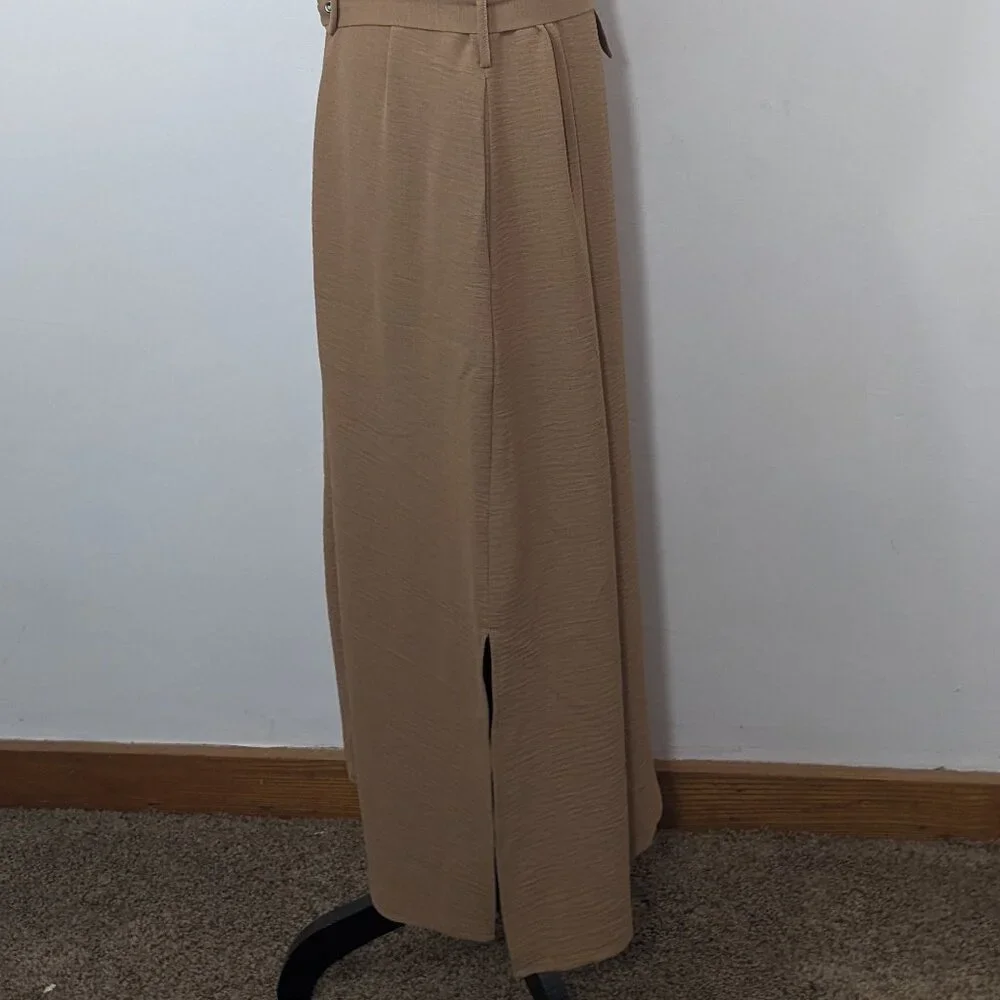 NWT Grace Karin Beige Sleeveless Summer Textured Midi Dress Belted Buttons XL - Picture 6 of 13
